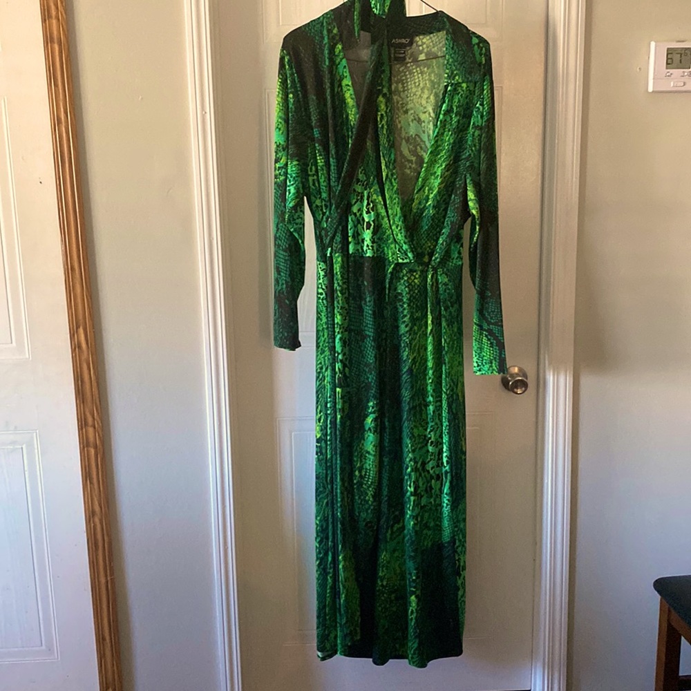 Ashro green leapard print wrap around dress